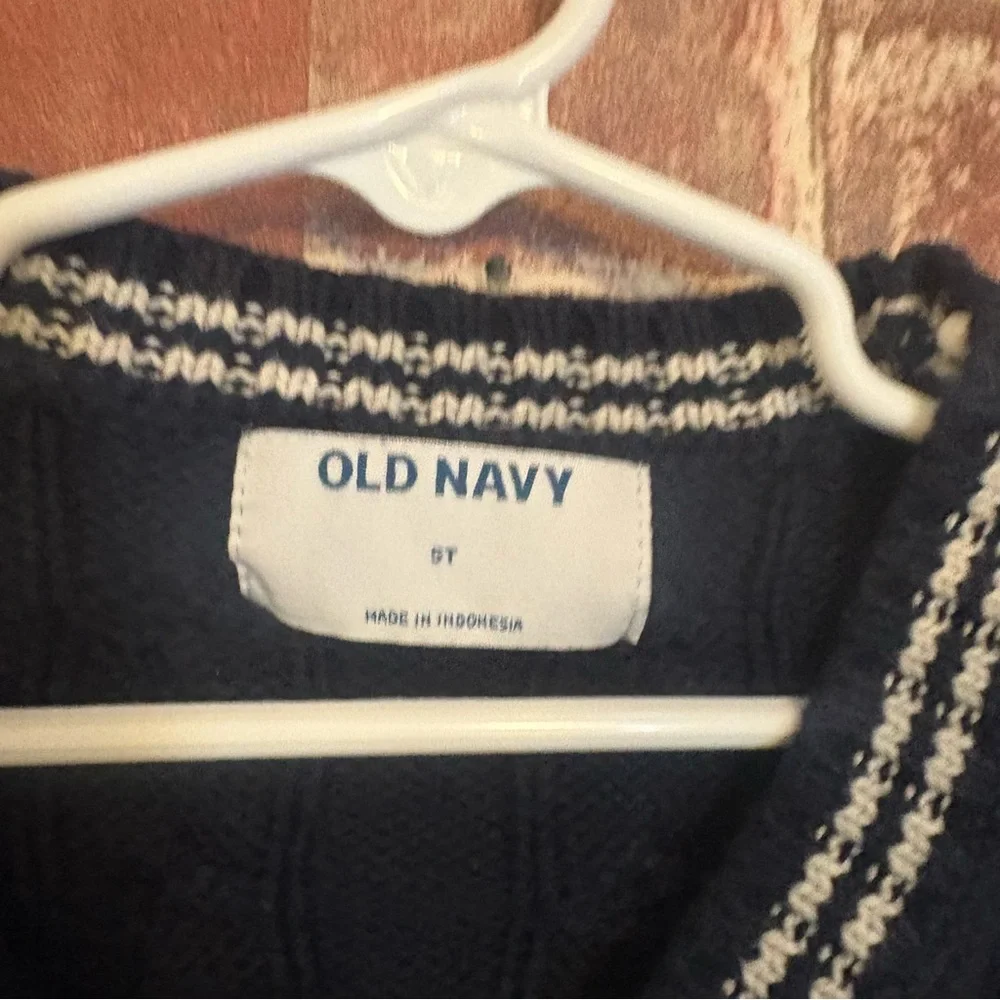Old Navy Navy and White Striped Cable Knit Cardigan